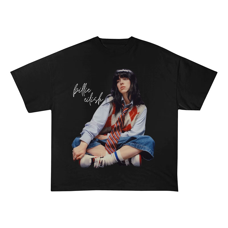 BILLIE EILISH PREPPY STYLE OVERSIZED HEAVYWEIGHT COTTON TEE-60036