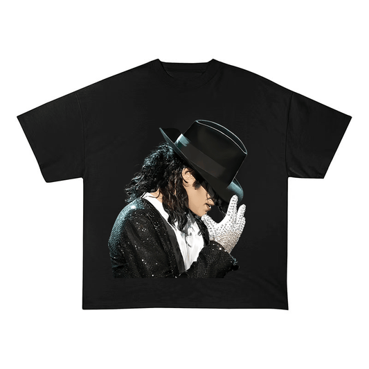 RDMCLOTHINGART S / BLACK TEE tapestry hoodie Michael Jackson Billie Jean Stage Portrait Oversized Heavyweight Cotton Tee-60019 | King of Pop Fan Merch