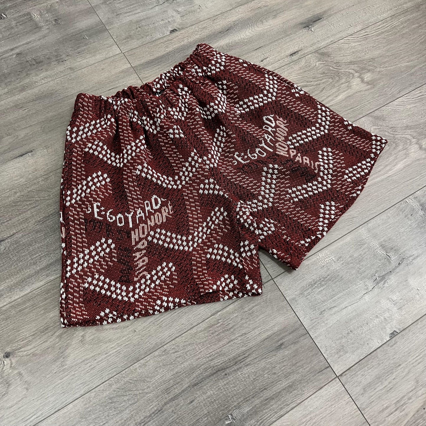 RED GY TAPESTRY SHORTS - RDMCLOTHINGART