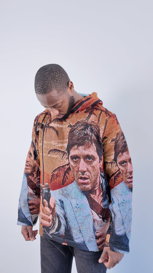 TONY MONTANA TAPESTRY HOODIE - RDMCLOTHINGART