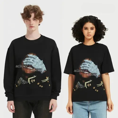 Mens Graphic Tees, 100% Cotton, Mens Hoodie, Rhinestone shirt, Comfort Shortsleeve Casual, Streetwear tee, MeJend Sweatshirt for Men & Women
