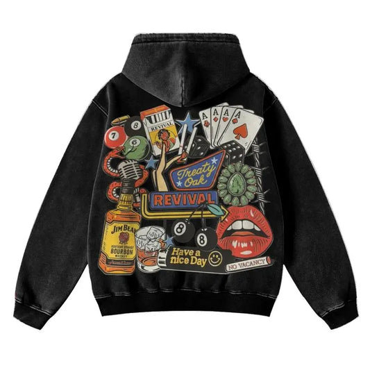 Retro Treaty Oak Revival Western Hoodie 100% Pure Cotton Thick Durable Loose Fit Vintage Bar Cowboy Graphic Rock Music Lover Hoodie for Spring Autumn