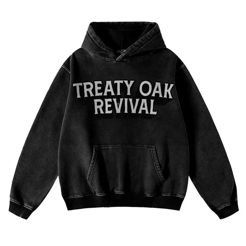 Retro Treaty Oak Revival Western Hoodie 100% Pure Cotton Thick Durable Loose Fit Vintage Bar Cowboy Graphic Rock Music Lover Hoodie for Spring Autumn