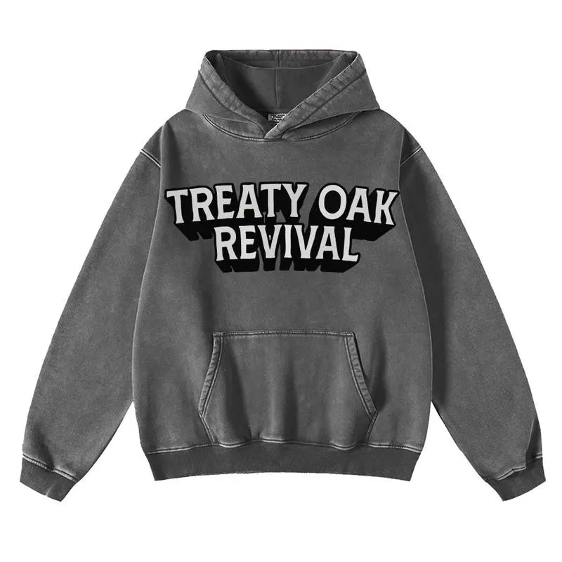 Retro Treaty Oak Revival Western Hoodie 100% Pure Cotton Thick Durable Loose Fit Vintage Bar Cowboy Graphic Rock Music Lover Hoodie for Spring Autumn