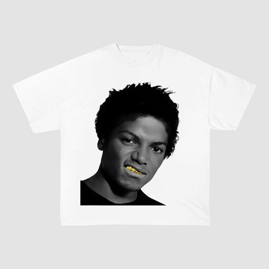 RDMCLOTHINGART S / WHITE TEE tapestry hoodie Webbie Gold Teeth Portrait Oversized Heavyweight Cotton Tee-60018 | Southern Hip Hop Rap Fan Merch