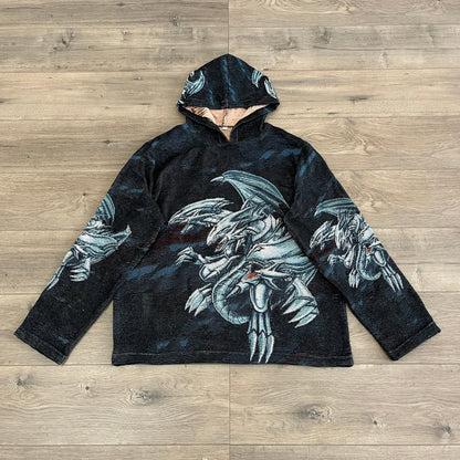 BLUE EYES WHITE DRAGON TAPESTRY HOODIE - RDMCLOTHINGART