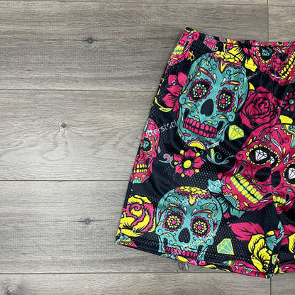 COLORFUL SKULL MESH SHORTS-8694 - RDMCLOTHINGART
