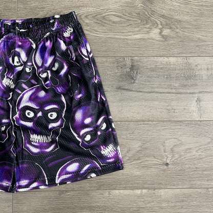 PURPLE SKULL MESH SHORTS-8735 - RDMCLOTHINGART