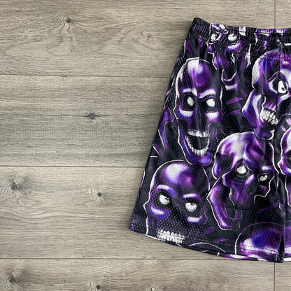 PURPLE SKULL MESH SHORTS-8735 - RDMCLOTHINGART