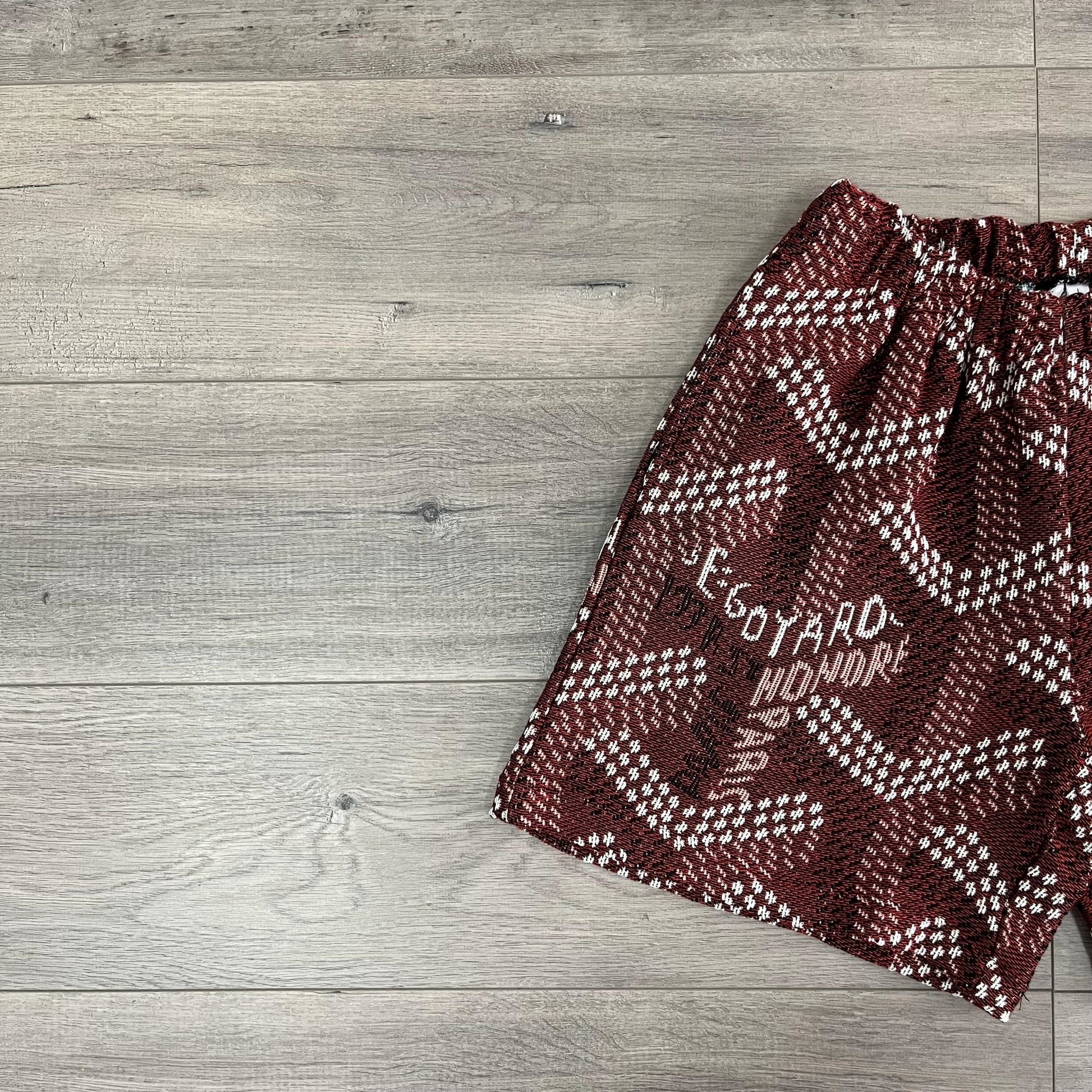 RED GY TAPESTRY SHORTS - RDMCLOTHINGART