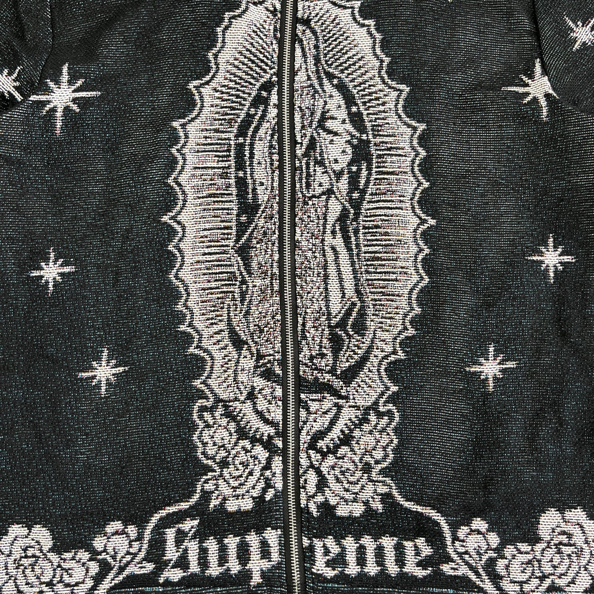 VIRGENCITA BLACK TAPESTRY JACKET - RDMCLOTHINGART