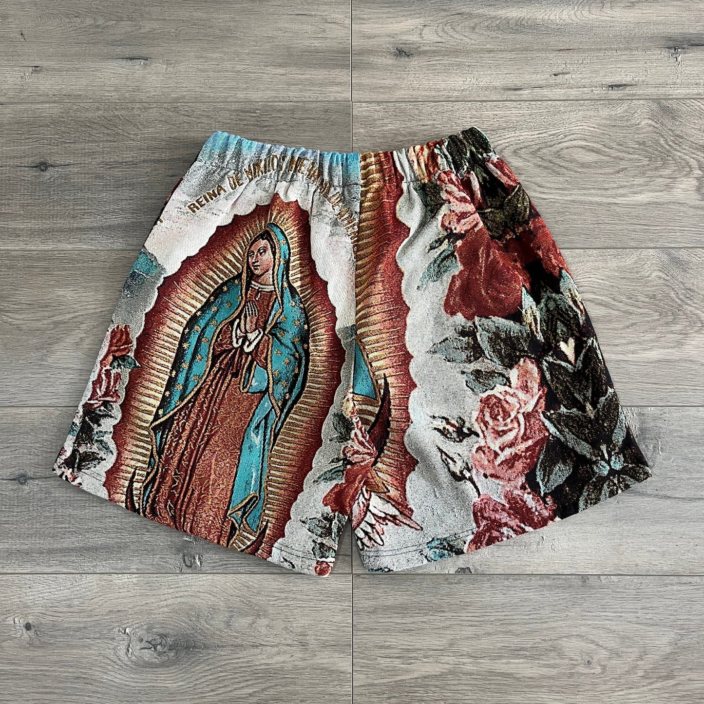 RDMCLOTHINGART tapestry hoodie VIRGENCITA TAPESTRY SHORTS